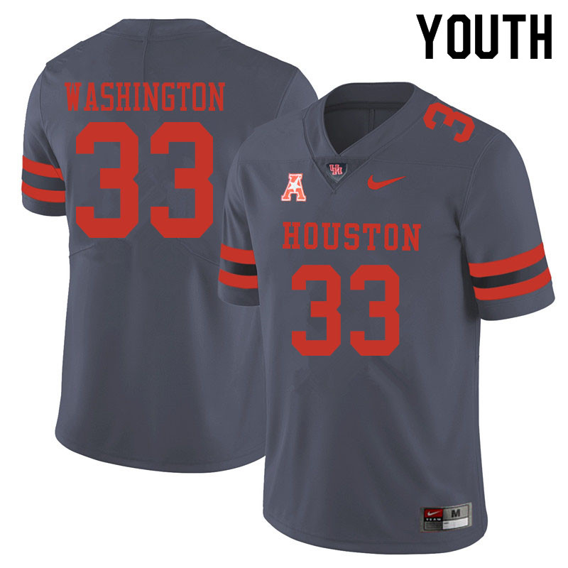 Youth #33 Bryce Washington Houston Cougars College Football Jerseys Sale-Gray